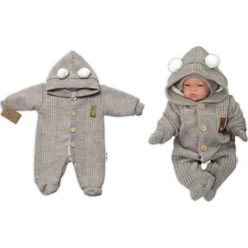 Kojenecká kombinéza Baby Nellys Pletená kombinéza/overal LUX STAR s kožíškem - dvouvrstvá, béžová Velikost: 56 (1-2m)