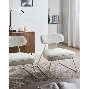 Obývací stěna Sada 2 křesel krémově bílá látka kovové nohy bez područek moderní obývací pokoj Beliani