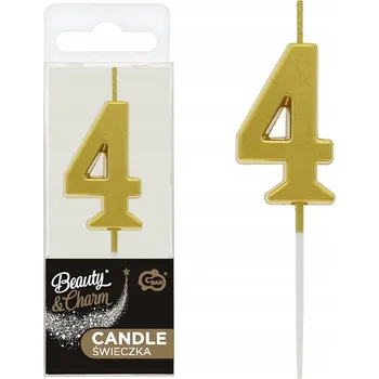Dortová svíčka Dekorativní NAROZENINOVÉ SVÍČKY Barevné Zápichy Číslice "4" Metalická ZLATÁ