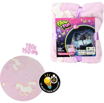 Kočárek pro panenku Teddies Deka Jednorožec svítící ve tmě plyš 130x150cm růžová