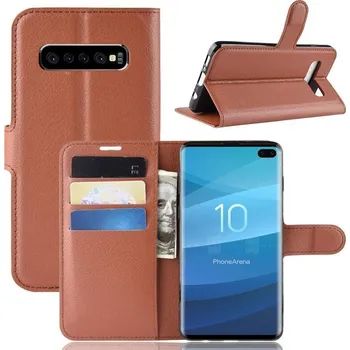 Pouzdro na mobilní telefon Litchi PU kožené peněženkové pouzdro na mobil Samsung Galaxy S10 plus - hnědé