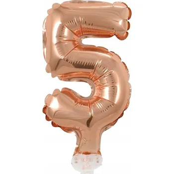 Balónek OZDOBNÝ BALÓNEK pro děti k narozeninám 13 cm na tyčce ČÍSLICE 5 růžovo-zlatý