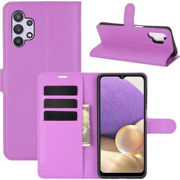 Pouzdro na mobilní telefon Litchi PU kožené peněženkové pouzdro na mobil Samsung Galaxy A32 5G - fialové