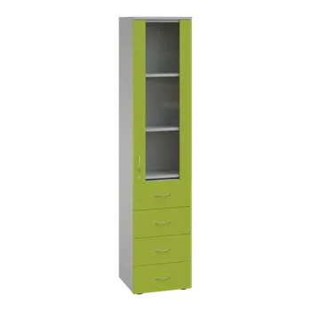 Šatní skříň LE - 44 skříň léková prosklená, pravá, korpus šedý, dvířka jarní zeleň