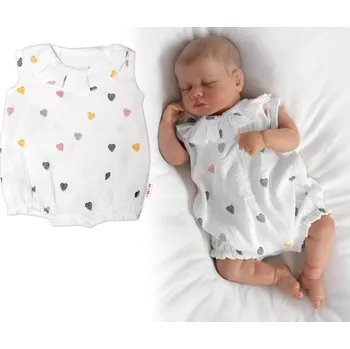 Body s nohavičkami, mušelín, Srdíčko, Baby Nellys - smetanové Velikost: 80 (9-12m)
