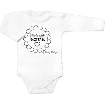 Kojenecký body Baby Nellys Body dlouhý rukáv Made with love, Baby Nellys, bílé Velikost: 80 (9-12m)