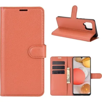 Pouzdro na mobilní telefon Litchi PU kožené peněženkové pouzdro na mobil Samsung Galaxy A42 5G - hnědé