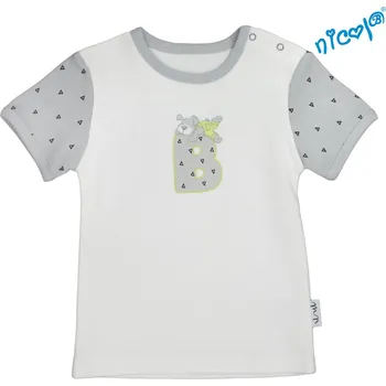 Kojenecké bavlněné tričko Nicol, Boy - krátký rukáv, šedé/smetanová, vel. 56 Velikost: 56 (1-2m)