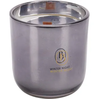 Svíčka H&L Luxusní vonná svíčka Zimní noc s dřevěným knotem, tmavě šedá (9,5x9 cm)