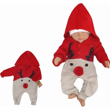 Dětský overall Z&Z Dětský pletený Vánoční overálek s kapucí a knoflíčky Baby Sob, červený Velikost: 56 (1-2m)