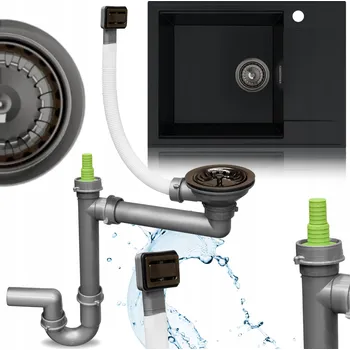 Sifon Kuchyňský sifon k dřezu černý JEDNOKOMOROVÝ obdélníkový s přepadem dřez