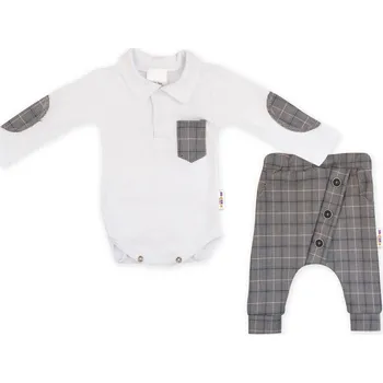 Kojenecký body Baby Nellys 2-dílná sada Robert, body s límečkem, kalhoty Baggy - šedé kárko Velikost: 80 (9-12m)