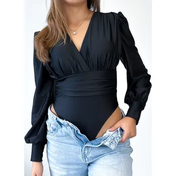 Černé dámské elegantní saténové body, VELIKOST UNI ( XS, S, M )