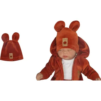 Kojenecký body Z&Z Velurová, semišková čepička s oušky, měděná Velikost: 68/74 (6-9m)