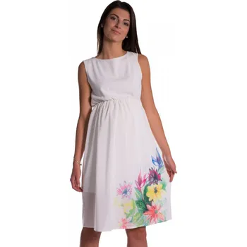 Těhotenské šaty Be MaaMaa Těhotenské šaty bez rukávů s potiskem květin - ecru Velikost oblečení: XS (32-34)