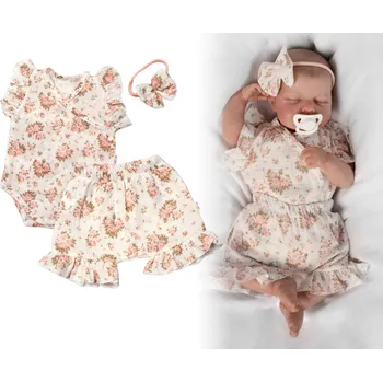 Zavinovací body, kraťasky + čelenka, mušelín, Pivoňky, Baby Nellys, smetanové Velikost: 80 (9-12m)