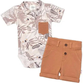 Kojenecká souprava Baby Nellys 2-dílná sada body kr. rukáv, kraťásky, Koala - béžová, hnědá Velikost: 56 (1-2m)