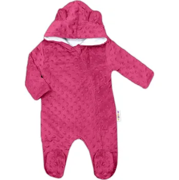 Kojenecké oblečení Baby Nellys Kombinézka/overálek MINKY s kapucí a oušky - sytě růžová Velikost: 80 (9-12m)