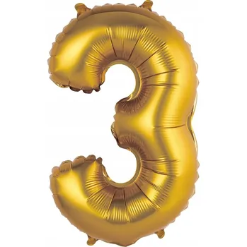 Balónek Narozeninový fóliový balónek dekorativní "Číslice 3" ZLATÝ MATNÝ, velikost 35 cm