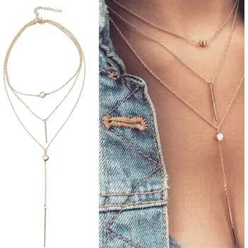 Náhrdelník Vícevrstvý náhrdelník Řetízek zlatý elegantní Celebrita