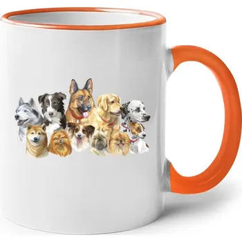 Hrneček s pejsky, Barva Oranžová, Velikost 330 ml, Canvas Keramický hrnek s barevným uchem Bezvatriko.cz 1995