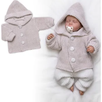 Baby Nellys Pletený svetřík s kapucí a knoflíčky Made with Love, béžový melírek Velikost: 56/62 (0-3m)