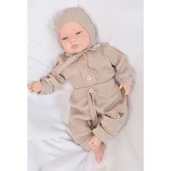 Kojenecký body Baby Nellys 3-dílná žebrovaná soupr. Hand Made, body, tepláčky a čepička, béžová Velikost: 68 (3-6m)