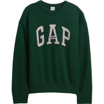 Pánský svetr Chlapecký svetr GAP V-JPN GAP ATHLETIC LOGO INTARSIA CREW S Tmavě zelená, Bílá