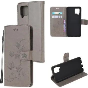 Pouzdro na mobilní telefon Flower PU kožené peněženkové pouzdro na mobil Samsung Galaxy A12/M12 - šedé