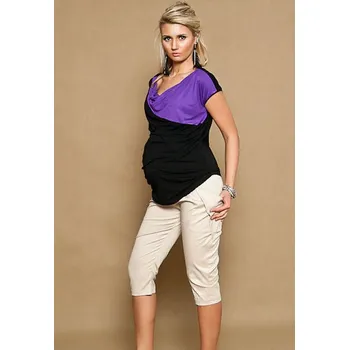 Těhotenská móda Be MaaMaa Těhotenské kalhoty ALADINKY 3/4 - béžové Velikost oblečení: XL (42)