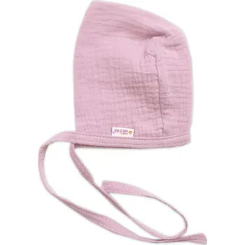 Dětská móda Baby Nellys Mušelínová čepička na zavazování bonetka Girl, Hand Made, pudrová, růžová Velikost: 56 (1-2m)