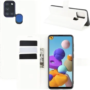 Pouzdro na mobilní telefon Litchi PU kožené peněženkové pouzdro na mobil Samsung Galaxy A21s - bílé