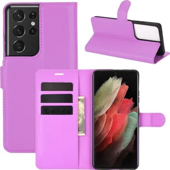 Pouzdro na mobilní telefon Litchi PU kožené peněženkové pouzdro na mobilní telefon Samsung Galaxy S21 Ultra 5G - fialové
