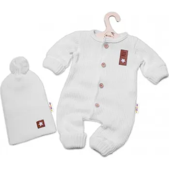 Dívčí oblečení Baby Nellys 2-dílná sada Pletený overálek STAR + čepice Hand Made, bílý Velikost: 80/86 (12-18m)