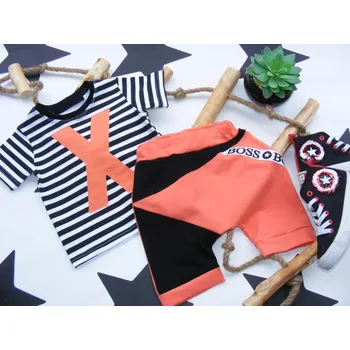 Kojenecká souprava G-baby 2-dílná sada tričko kr. rukáv, kraťásky New Boss X - proužek, cihlová Velikost: 80 (9-12m)