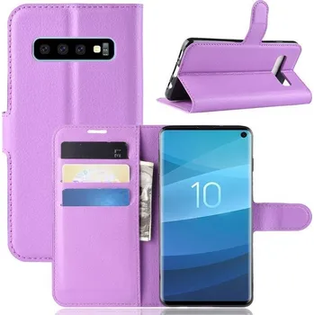 Pouzdro na mobilní telefon Litchi PU kožené peněženkové pouzdro na mobil Samsung Galaxy S10 - fialové