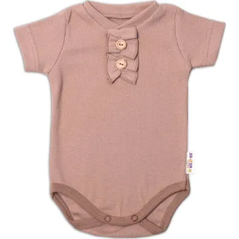 Kojenecký body Baby Nellys Kojenecké žebrované body s knoflíčky kr. rukáv, Girl - hnědé Velikost: 80 (9-12m)