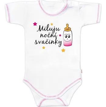 Kojenecké oblečení Baby Nellys Body krátký rukáv s vtipným textem Baby Nellys, Miluju noční svačinky, holka Velikost: 80 (9-12m)