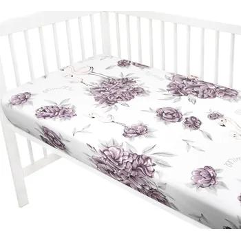 Prostěradlo Baby Nellys Dětské bavlněné prostěradlo do postýlky, Plameňák - švestkový Rozměry 1: 140x70