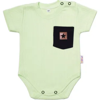 Baby Nellys Bavlněné žebrované body s kapsičkou, kr. rukáv, Summer Boy - zelené Velikost: 74 (6-9m)