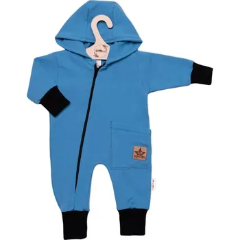 Kojenecké oblečení Baby Nellys Teplákový overal s kapsičkou a kapucí BOY, Baby Nellys, modrý Velikost: 56 (1-2m)