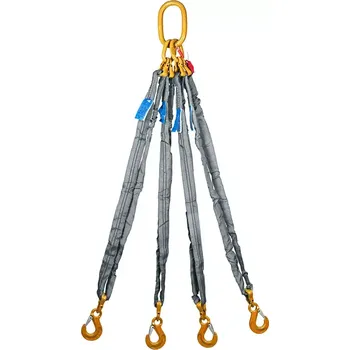 Upínací popruh Čtyřpramenný textilní vazák, oko-4 x hák, Nosnost 8400/6000 kg, Certifikovaný10 m Šedá bez návleku 8 400 / 6 000 kg