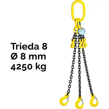 řetězový zvedák Třípramenný řetězový vazák, oko-3 hák, zkracovač, Nosnost 4250/3000 kg, G8-8, Certifikát, ČŽ4250 / 3000 kg 2 m Černá