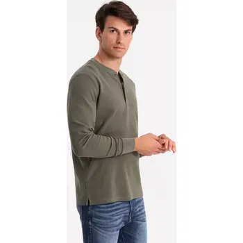 Pánské oblečení Pánské triko s dlouhým rukávem OMBRE OM-LSCL-0120 OLIVE XL