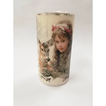 Svíčka Svíčka z parafínového vosku zdobená válec - Dívka s jelínkem 2