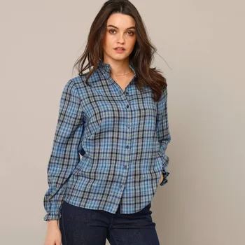 Dámská halenka Kostkovaná propínací halenka s volánky, z flanelu nám.modrá/modrá 38