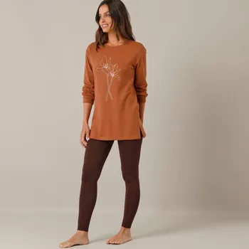 Dámské pyžamo Moltonové pyžamo s legínami a potiskem květiny oříšková/čokoládová 52