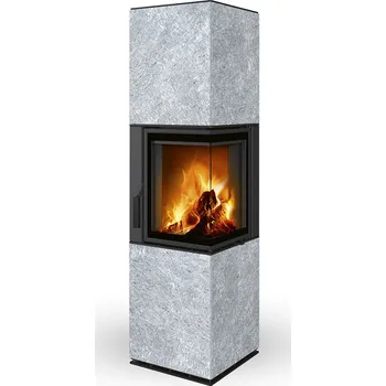 Krbová kamna Romotop HARMONY R/L HA kámen - designový rohový akumulační krb - Dělené sklo, levé provedení, včetně akumulace MAMMOTH