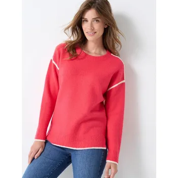 Dámský svetr Rozšířený pulovr s kontrastním lemováním růžová 50