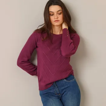 Dámský svetr Pulovr se vzorem a ozdobnými knoflíčky švestková 34/36